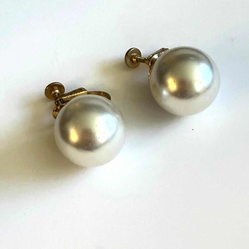 Vintage Large Faux Pearl Combination Screw Back Clip-On Earrings Mid-Century